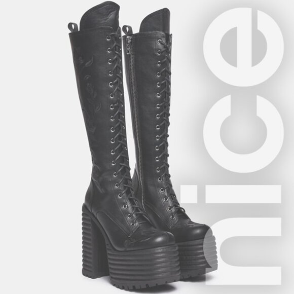 CURRENT MOOD DARK LOVE IS A ROSE KNEE HIGH BOOTS - Picture 3 of 4